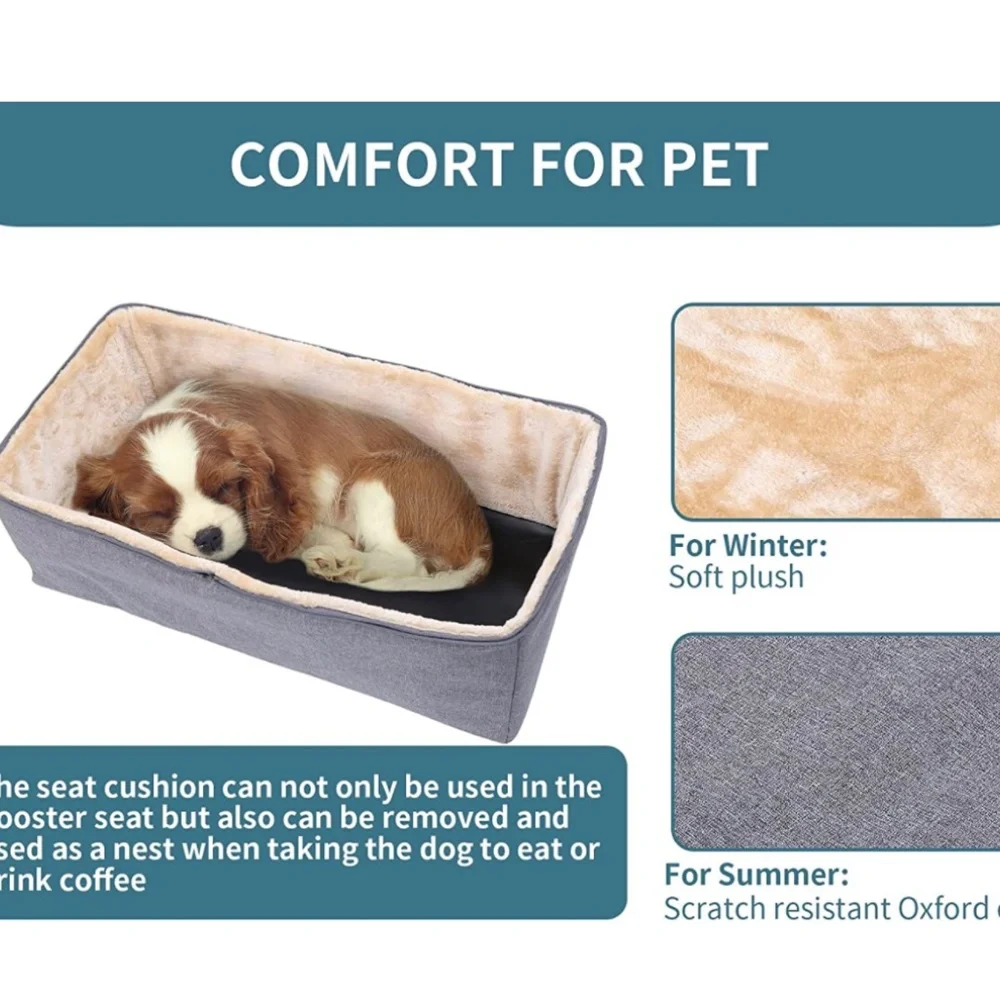 Dog Booster Car Seat with Washable Double Sided Cushion and Storage Pocket